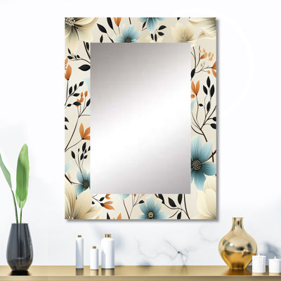 Motif de fleurs Mazeppa minimalisme gris et bleu - grand miroir floral, miroir mural décoratif de campagne, art en métal imprimé