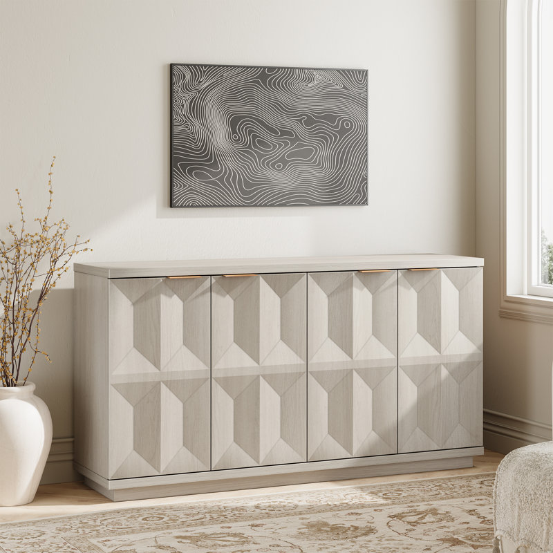 Designer Modern Textured 59'' Three-dimensional Relief Sideboard, White