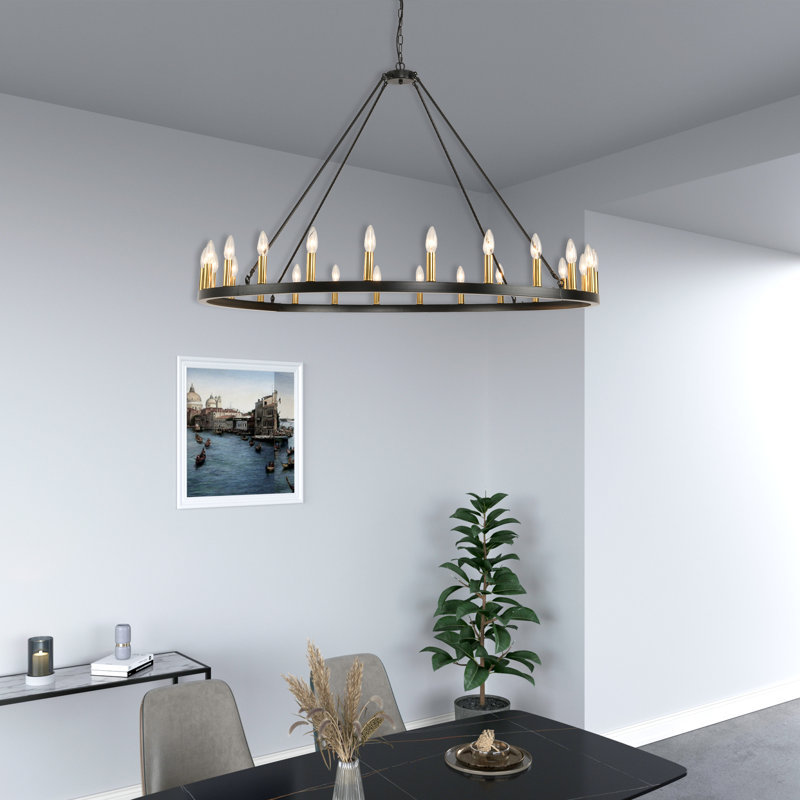 Shelbea 24 - Light Wagon Wheel Chandelier, Gold