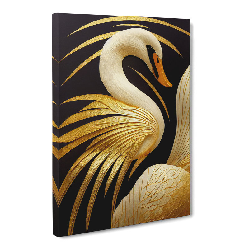 Swan Gold Leaf - Wrapped Canvas, 50cm H x 35cm W x 3cm D