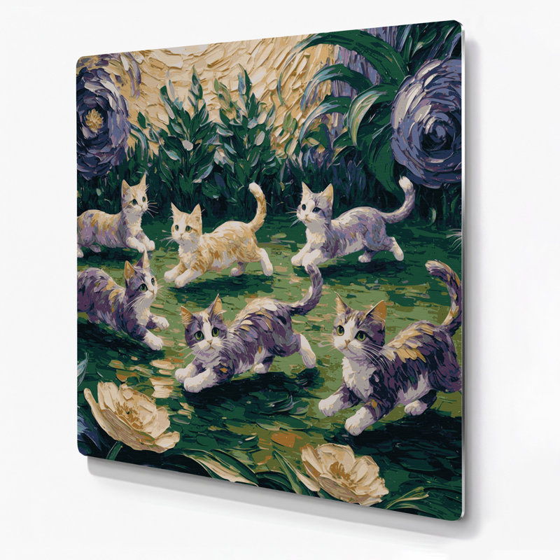Cats Kinkalow, art mural en métal bleu, H 16 po x l 16 po