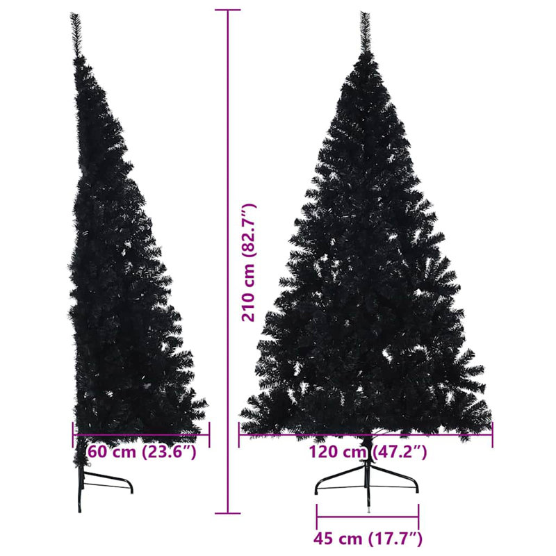 6.89' H Lighted Artificial Christmas Tree, Black, 210 cm, with 120 White Balls