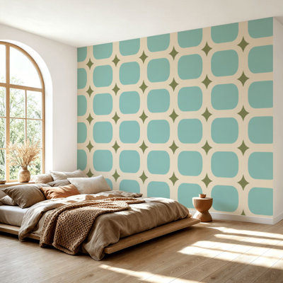 Wall Mural Peel and Stick Wallpaper Retro Abstract Era Seamless 1950s 1960s 1970s modern abstract Mid Self-Adhesive Removable Contact Paper Wall Decor for Living Room Bedroom 69"H x 96"W