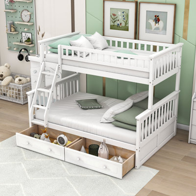 Twin Over Full Wood Bunk Bed With Storage Drawers And Ladder