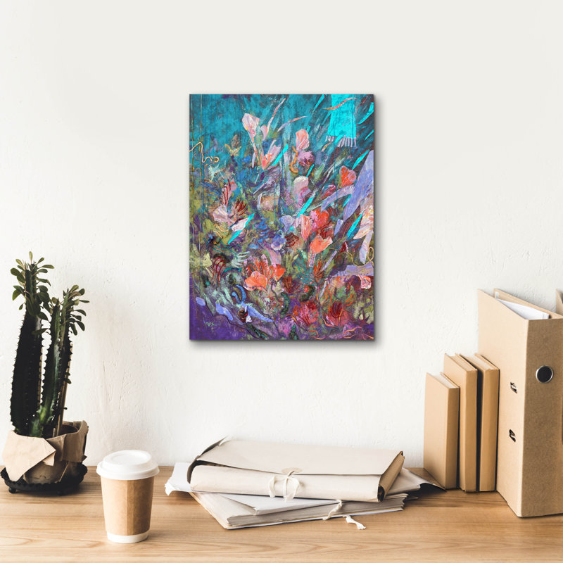 Toile épique «Blue Floral Efflorescence» par Dorothy Fagan, 12 po x 16 po