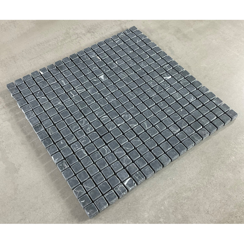 0.625" x 0.625" Absolute Black Marble Grid Mosaic Wall & Floor Tile, Slate Gray
