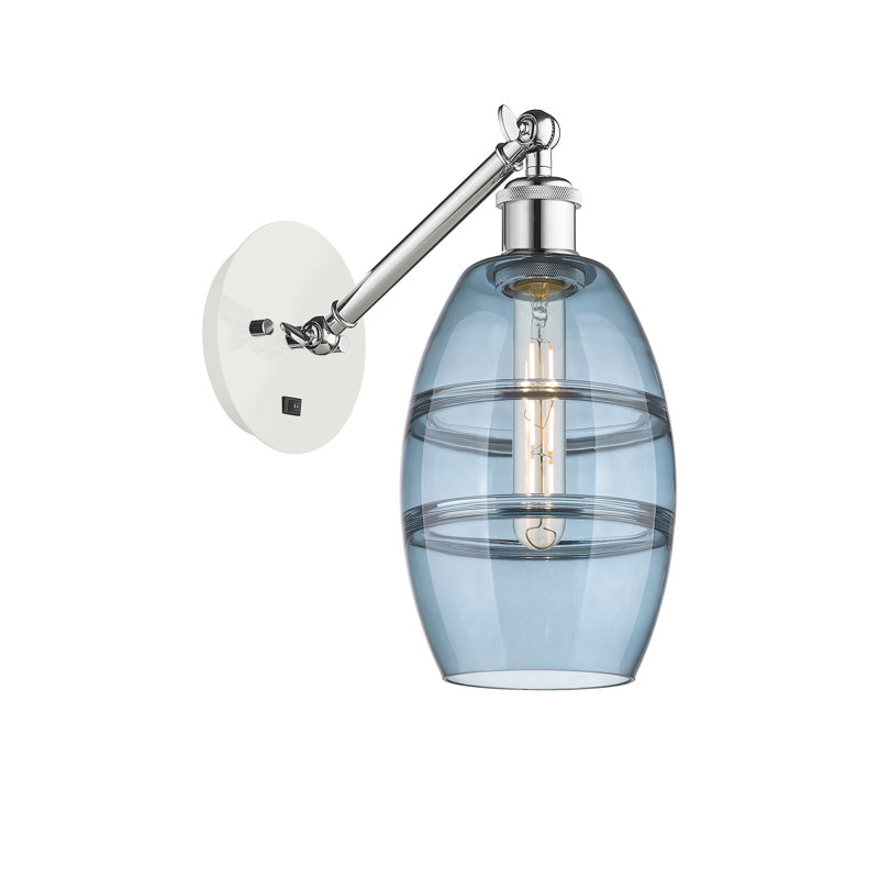 Dundrod Steel Armed Sconce, Polished Chrome, Princess Blue