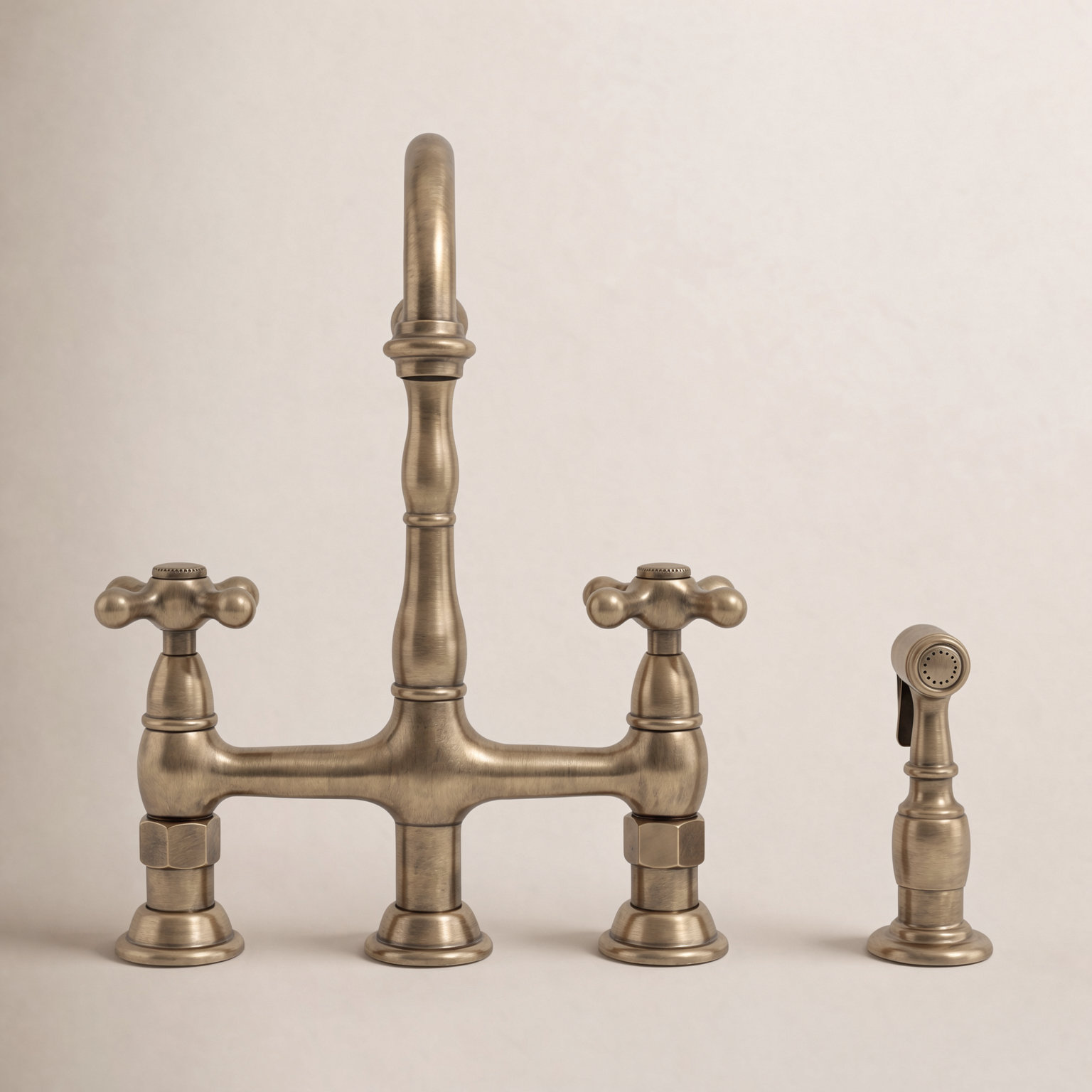 Kingston Brass Heritage Bridge Faucet with Sprayer, Vintage Brass