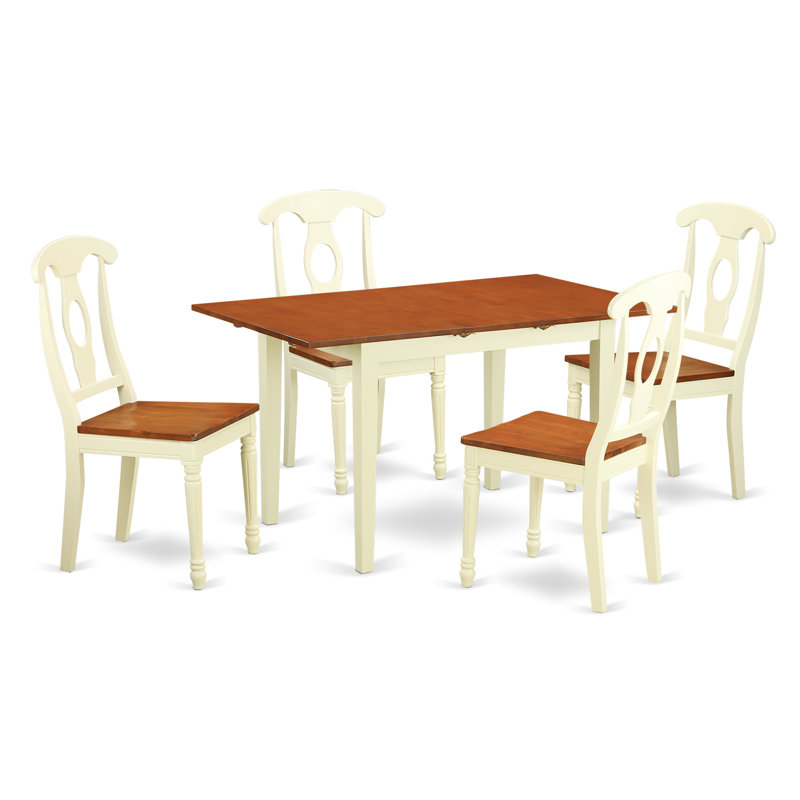 5 Piece Dining Room Furniture Set Includes a Rectangle Wooden Table with Butterfly Leaf and 4 Kitchen Dining Chairs, Buttermilk & Cherry