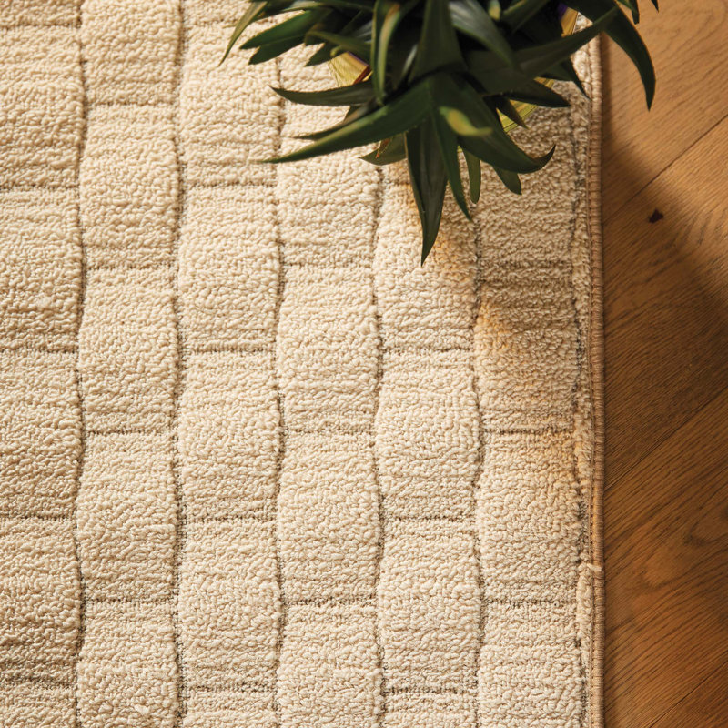 My Mat Sculptured Washable Basketweave Ivory Rug, Rectangle 80 x 120cm
