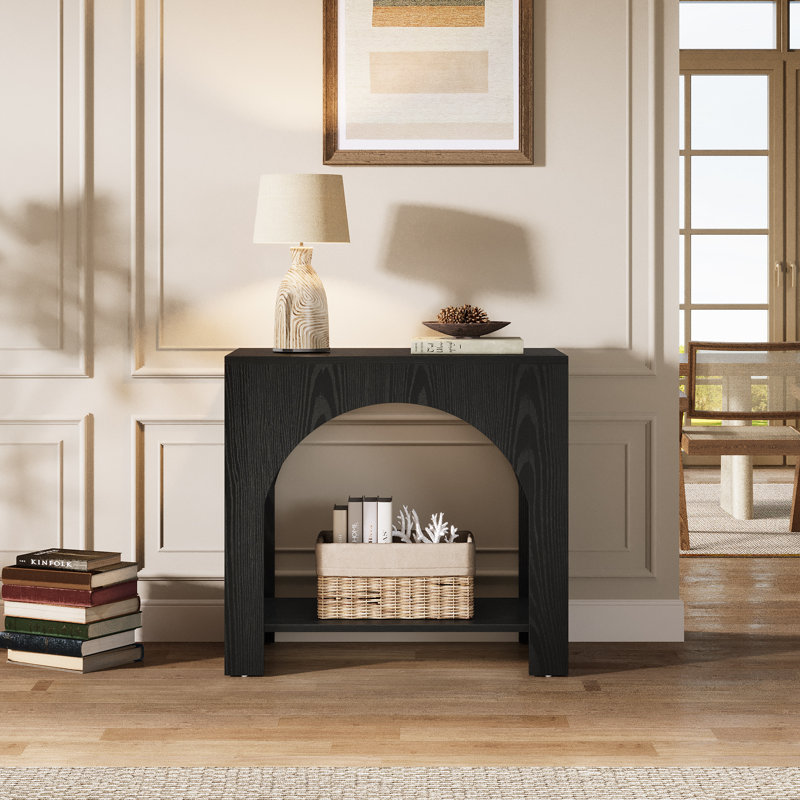 Farmhouse End Table With Storage Shelf For Living Room, Black, 1