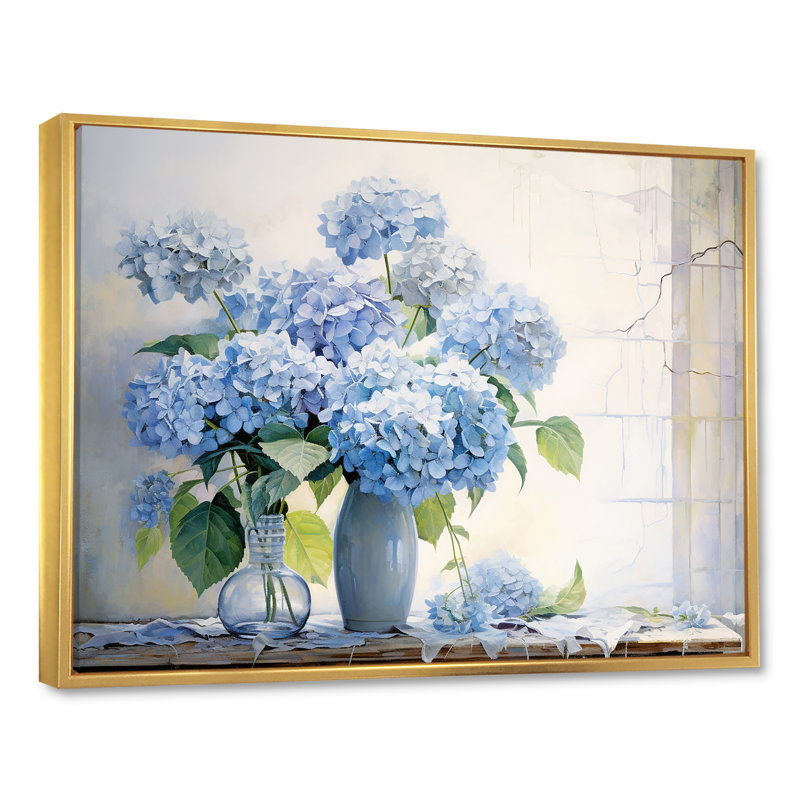 «Blue Hydrangea Farmhouse Still Life - Hydrangea», reproduction d'art sur toile, H 30 po x l 40 po x P 1,5 po