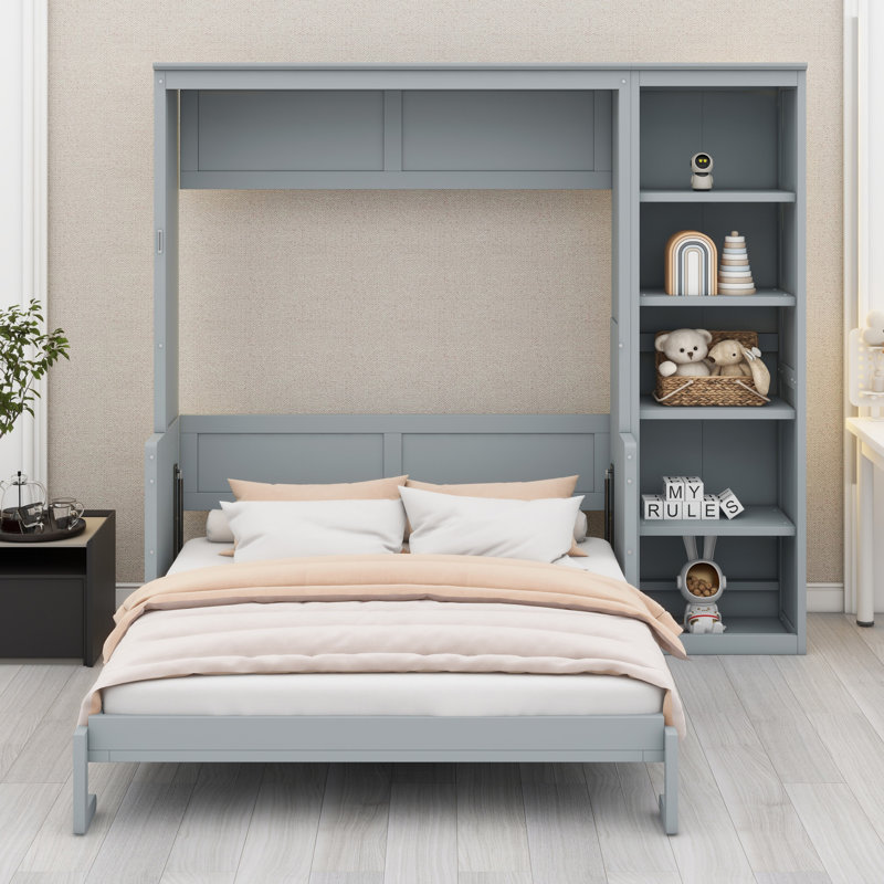 Murphy Bed With Desk And Bookshelf, Gray