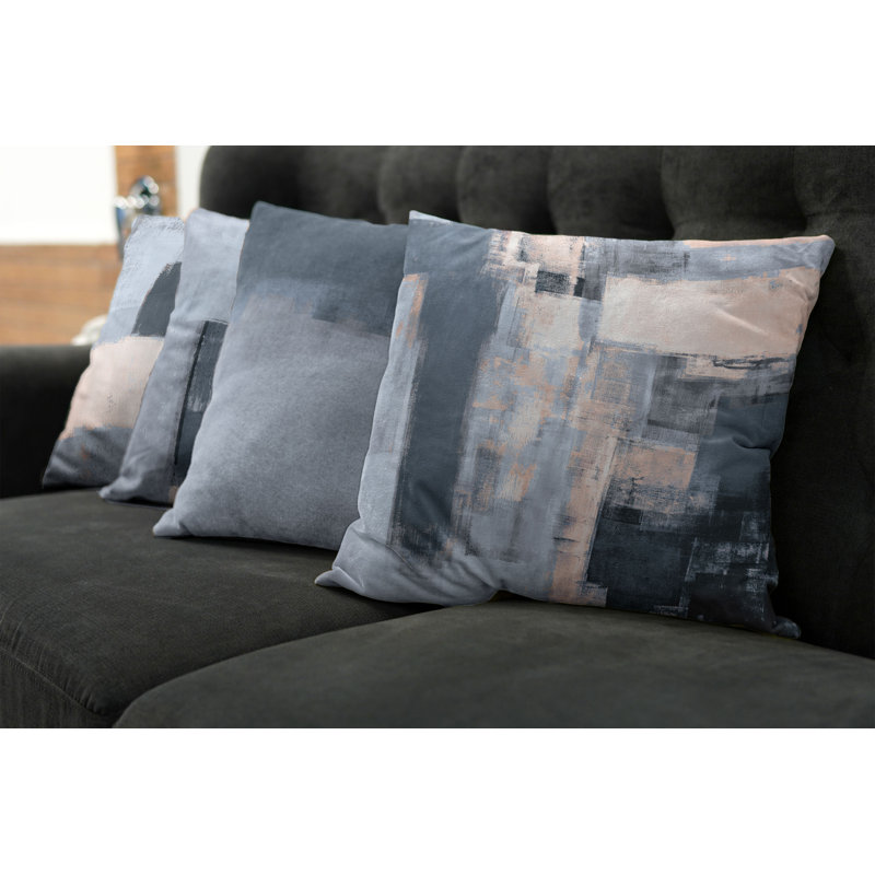 Reversible Pillow Cover, 16" H x 16" W, Pale Peach / Slate Blue