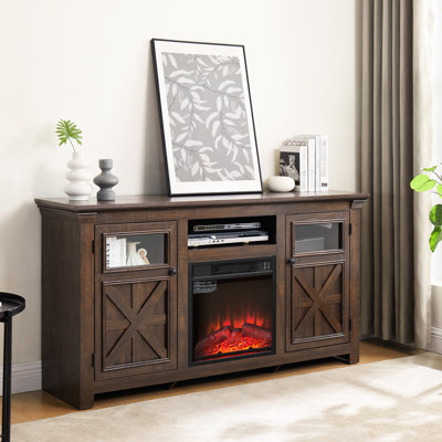 Tv Stand, 59.13"W, 18" Fireplace, 2 Doors, 6 Cable Management, For 65" , Fireplace Insert, Cutouts, Storage Compartments