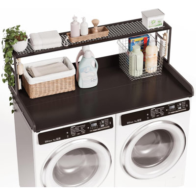 Comptoir laveuse et sécheuse avec tablette de rangement | Organisateur de buanderie extra-large avec rails latéraux et conception antidérapante | Surface en mélamine durable pour le pliage et le rangement