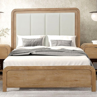 Structure de lit tête de lit matelassée de style transitionnel avec placage de manguier naturel