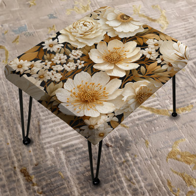 Beige Boho Chic Poppy Blooms III - Floral Rectangle Ottoman