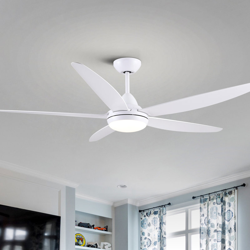 Ventilateur de plafond à DEL intégré 56 po avec pales en ABS, Blanc, Blanc