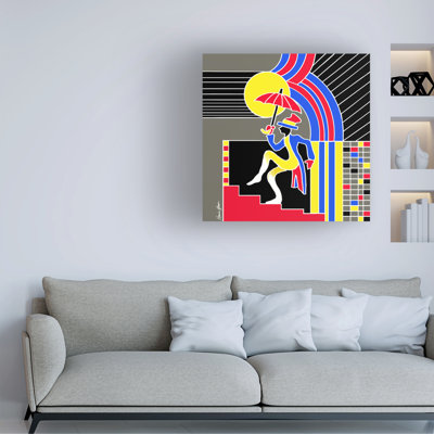 Wrapped Canvas Wall Art - Howie Green 'Umbrella Man Stairs' Wall Art for Living Room, Bedroom, or Office Décor  - 35x35
