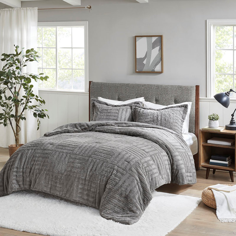 Ensemble d'édredon en polyester , Édredon double / grand + 2 taies décoratives sta, Gris