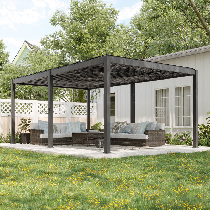 Aluminum Pergola with Adjustable Louvers for Outdoor with Rainproof Canopy, Charcoal Gray, 12 ft x 20 ft