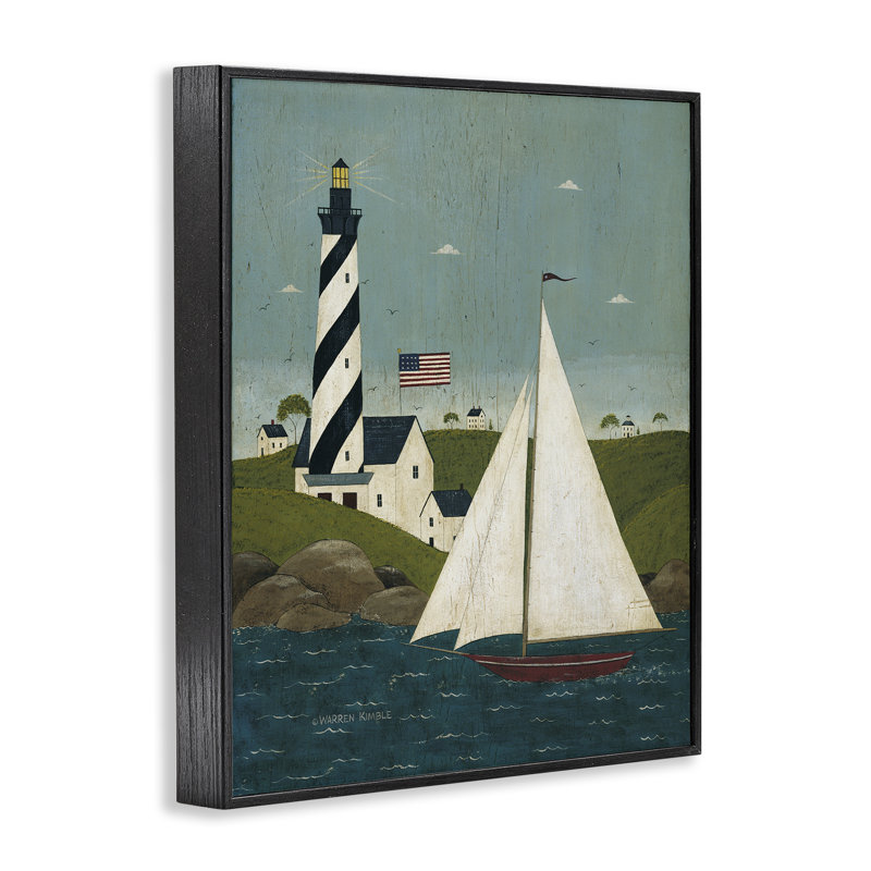 Scène côtière de voilier encadrée, conception de Warren Kimble, H 14 po x l 11 po, Giclée encadrée noir minuit