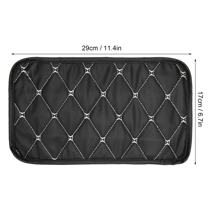 Tapis de rangement pour accoudoir de voiture, imperméable et anti-poussière, en cuir PU, avec des lignes blanches sur fond noir.