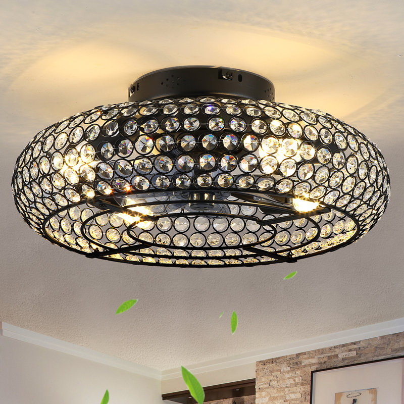 Ventilateurs de plafond en cristal en cage avec lumières et télécommande, ventilateur de plafond encastré à profil bas de 20 po avec ensemble d'éclairage, ventilateur de plafond fermé à 6 vitesses avec moteur réversible pour le salon de la cuisine de la chambre à coucher (4 ampoules incluses)
