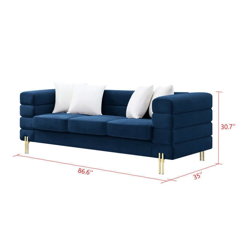 Machuca 86'' Boucle Upholstered 3 Seater Sofa, Blue