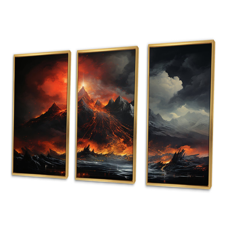 «Volcano Volcanic Explosion V», ensemble d'art sur toile volcanique, Cadre flottant doré, H 40 po x l 60 po x P 1 po