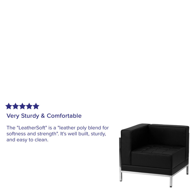 Chaise de coin gauche modulaire contemporaine Amjed avec assise capitonnée et cadre, Noir