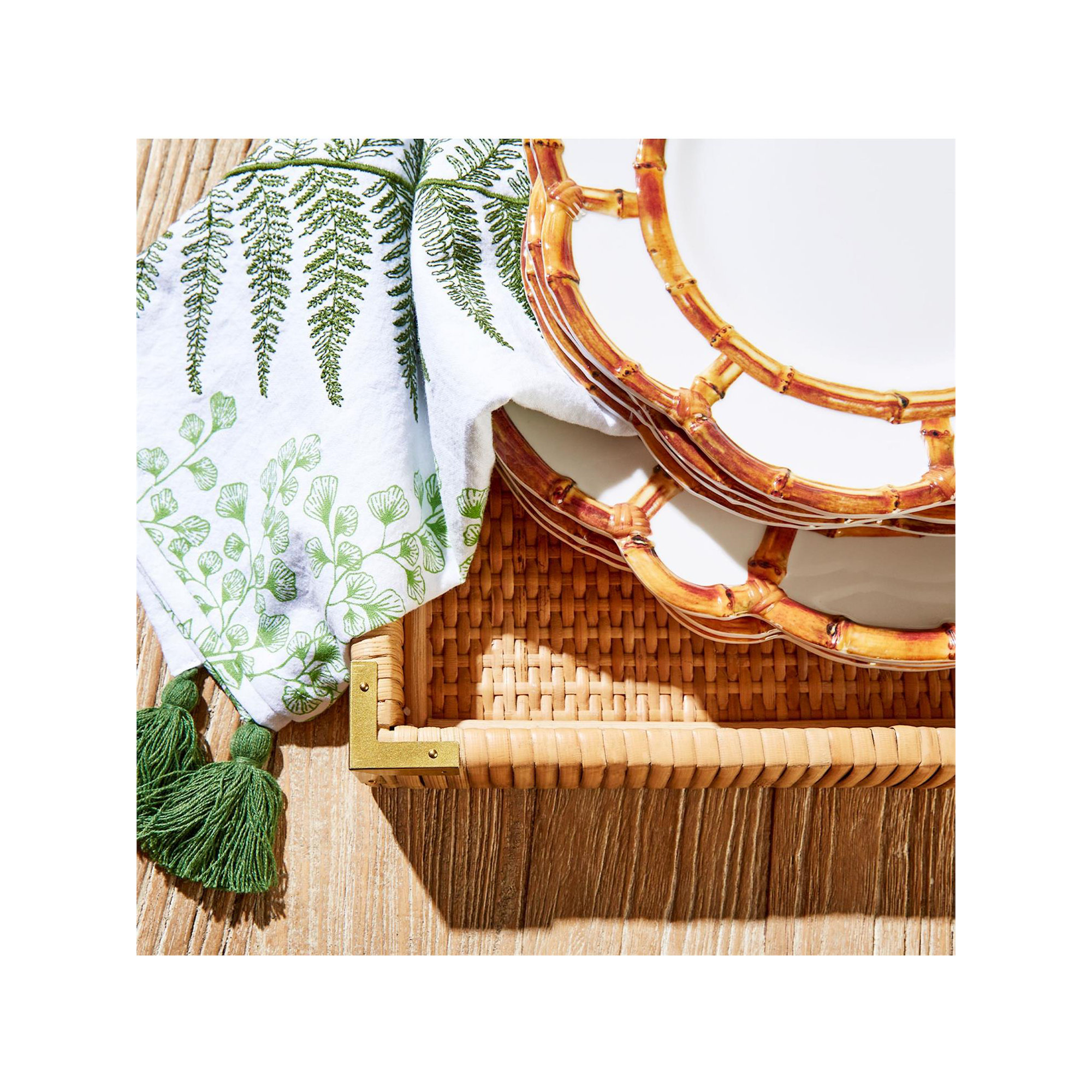 Bamboo Melamine Salad Plate, Brown/White