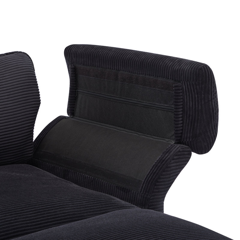 Chikaima Deep Seat Sectional Sofa, Black Corduroy