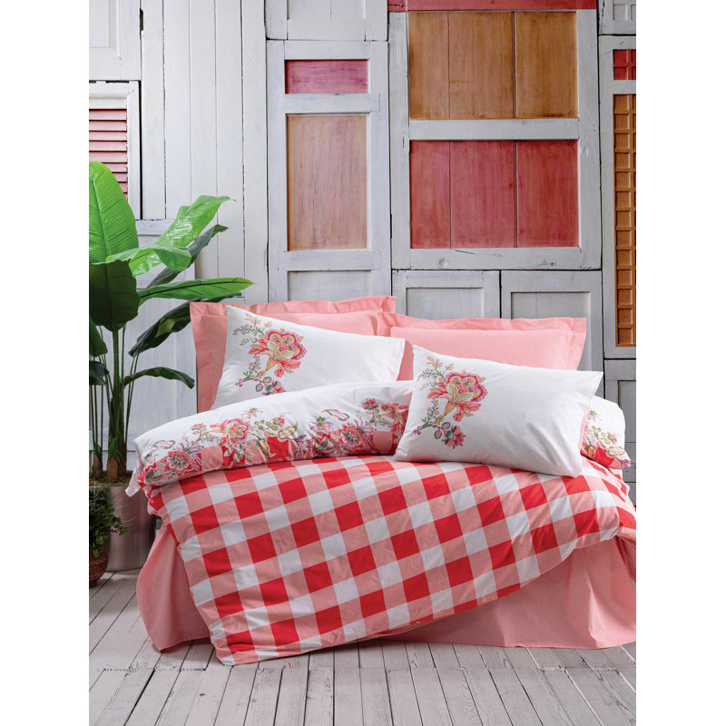 Ensemble de housse de couette 100% coton blanc / rouge, Housse de couette simple + 1 taie d'oreiller 24 po