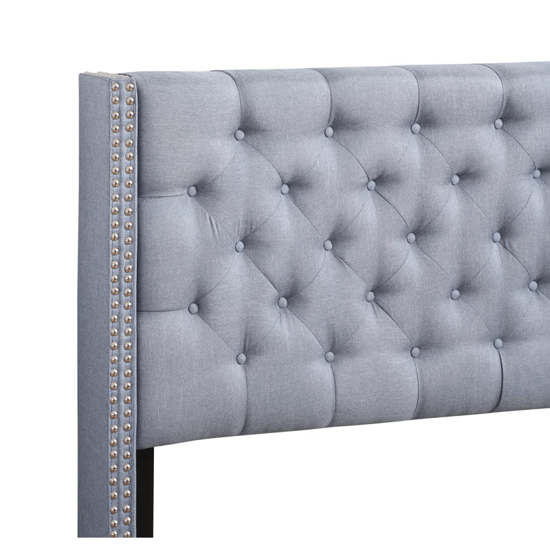 Ashe Upholstered Wingback Bed, King, Blue