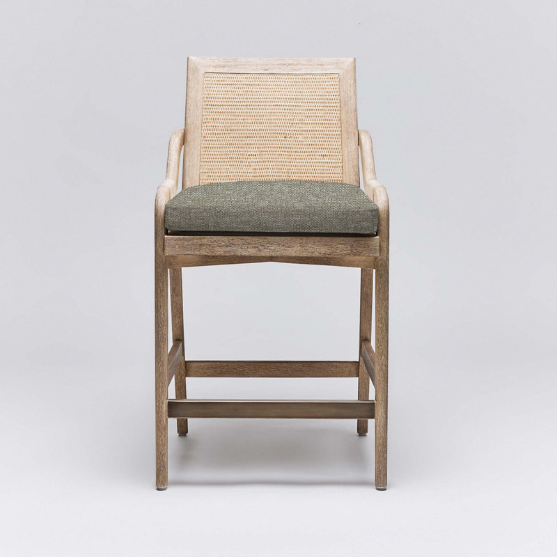 Delray Upholstered Stool, Moss/White Ceruse Frame