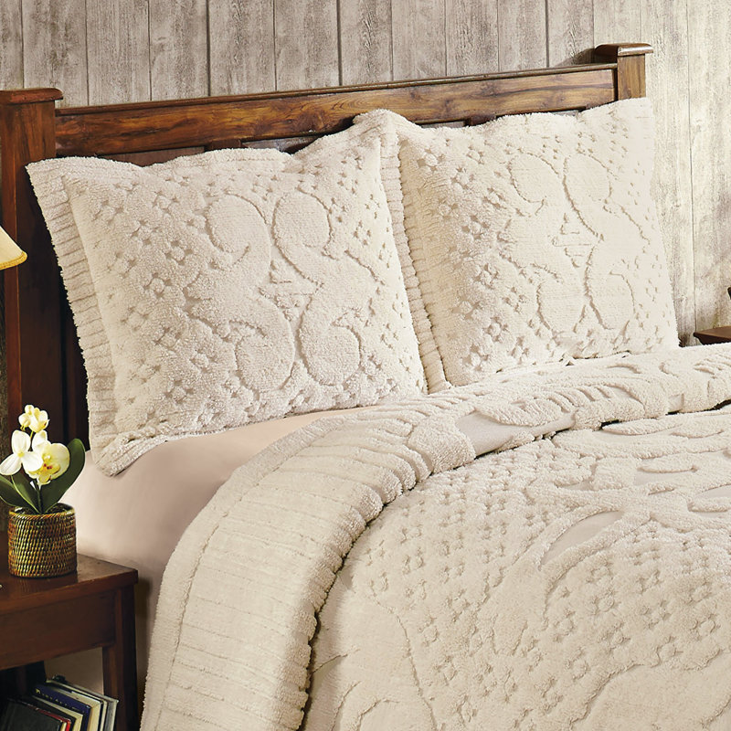 Ashton Textured Scrolling Chenille Design Pillow Sham, Ivory