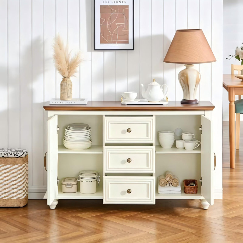 Buffet 47,3 po Mid Century Modern, Brun / blanc