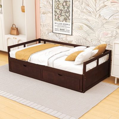 Dzeisonas Twin Size Wooden Daybed with Trundle and Two Storage Drawers by Harriet Bee