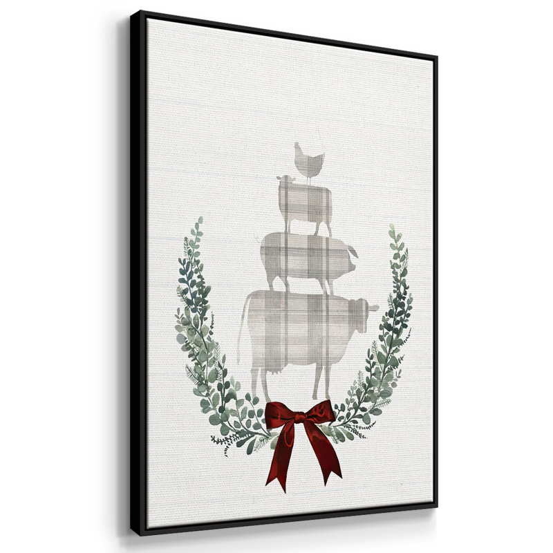 Yuletide Animals I, reproduction d'art sur toile, Cadre flottant noir, H 25 po x l 17 po x P 1,5 po