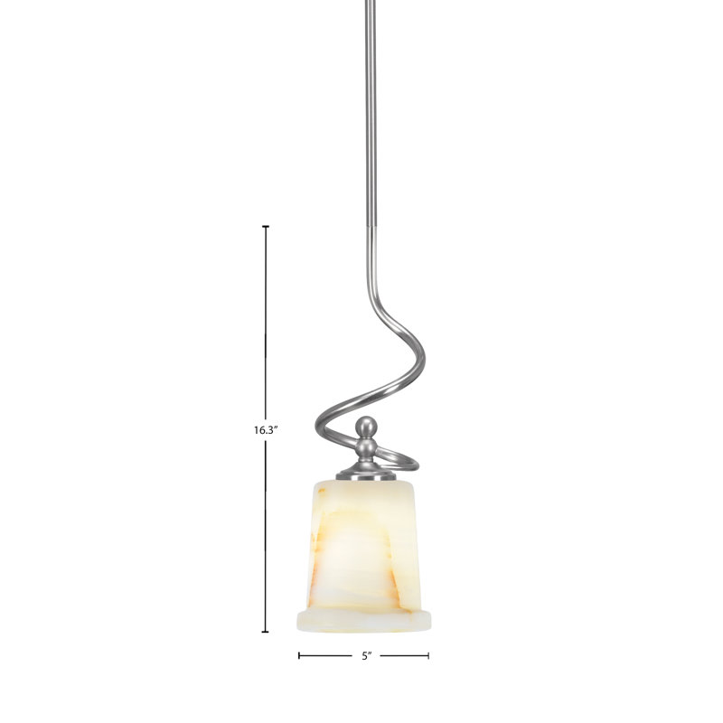 Suspension Sadea Stem Mini présentée en finition nickel brossé avec abat-jour en pierre naturelle de 12,7 cm (5 po).