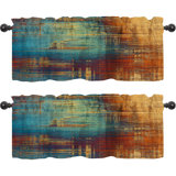 Vintage Grunge Yellow Beige Brown Blue Cyan 52" W Window Valance (Set Of 2)