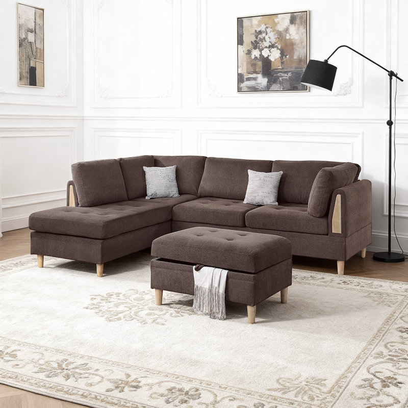Canapé modulaire réversible avec repose-pieds, Chocolat