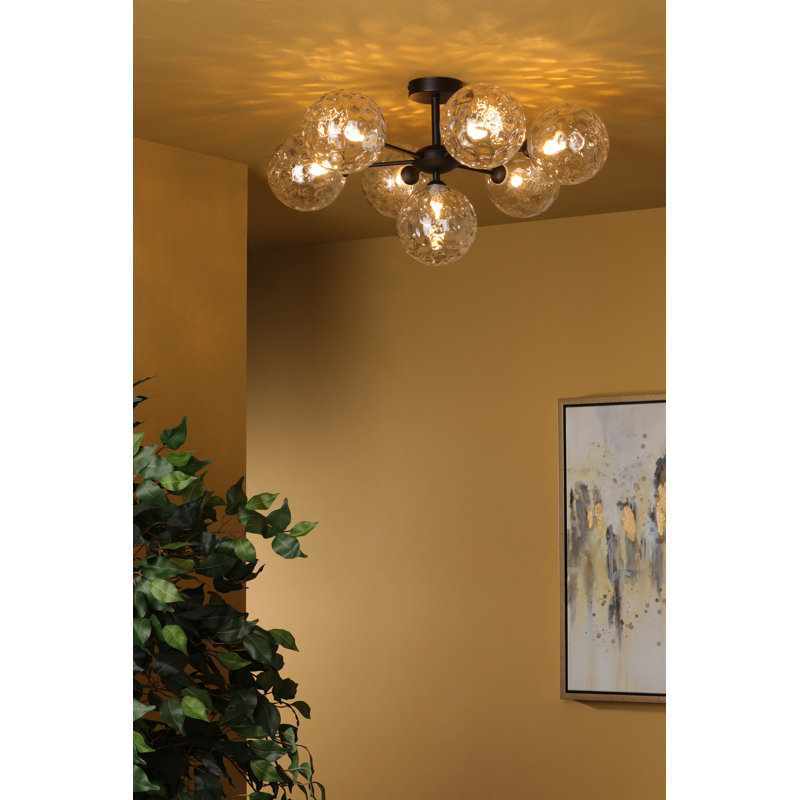 COHEN 7LT SEMI FLUSH GLS, Matt Black/White, 32" H x 59" W x 59" D