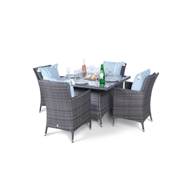 Parris 4 - Person Wicker Patio Dining Set with Square Table , Cushions Included, Grey/Light Blue, Grey