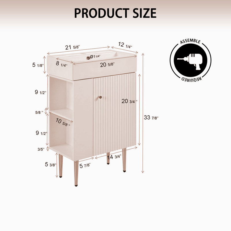 Ensemble de meuble-lavabo simple 21,62 po avec plateau en céramique Anssi