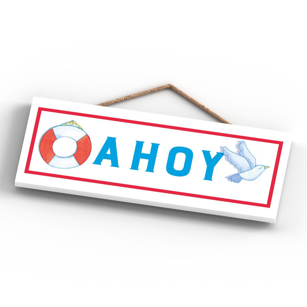 Ahoy Seaside Theme Wooden Rectangle Plaque Wall Décor