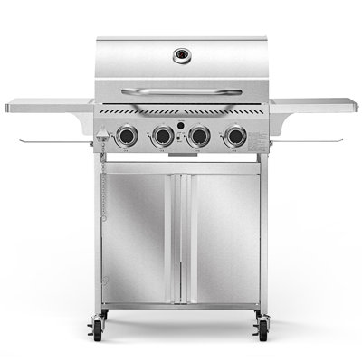 R.W.FLAME Elite 304 Stainless Steel  4 - Burner LP Gas Grill, 32K BTU Power, Equipped with Dual - Brake Wheels—Perfect for Family BBQs & a Great Holiday Gift