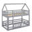 Twin-Over-Twin Bunk Bed In House Design, Complete With Fence And Door-1034952751